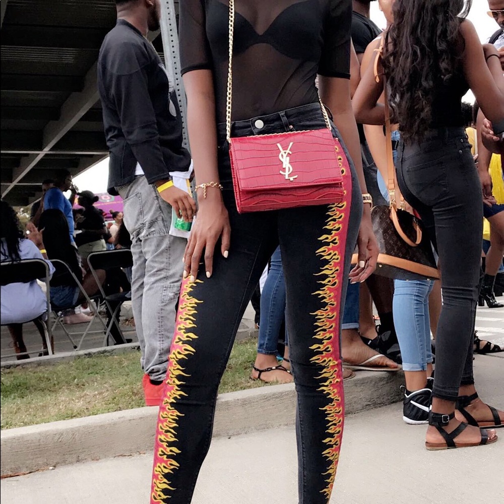 Skinny Washed Black Jeans with Skater Flame Print